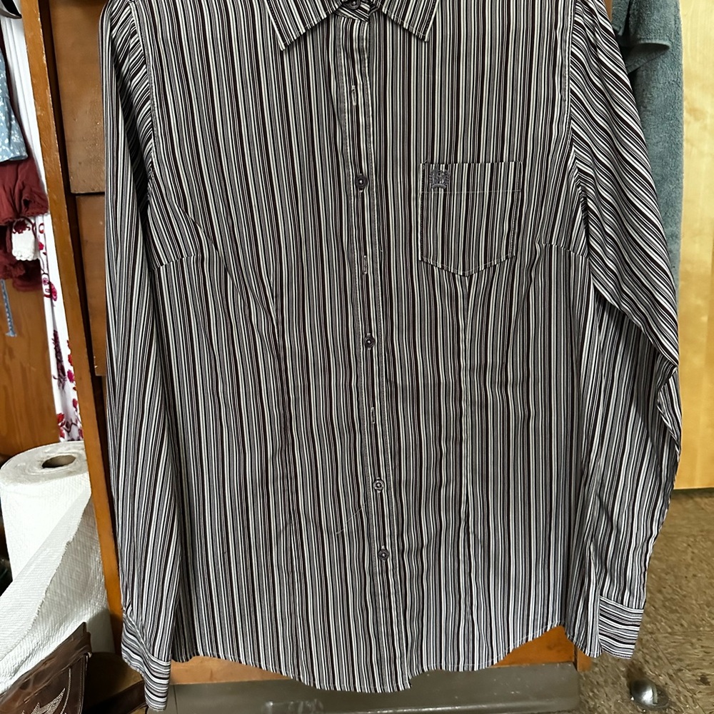Women Purple Striped Cinch Button Down